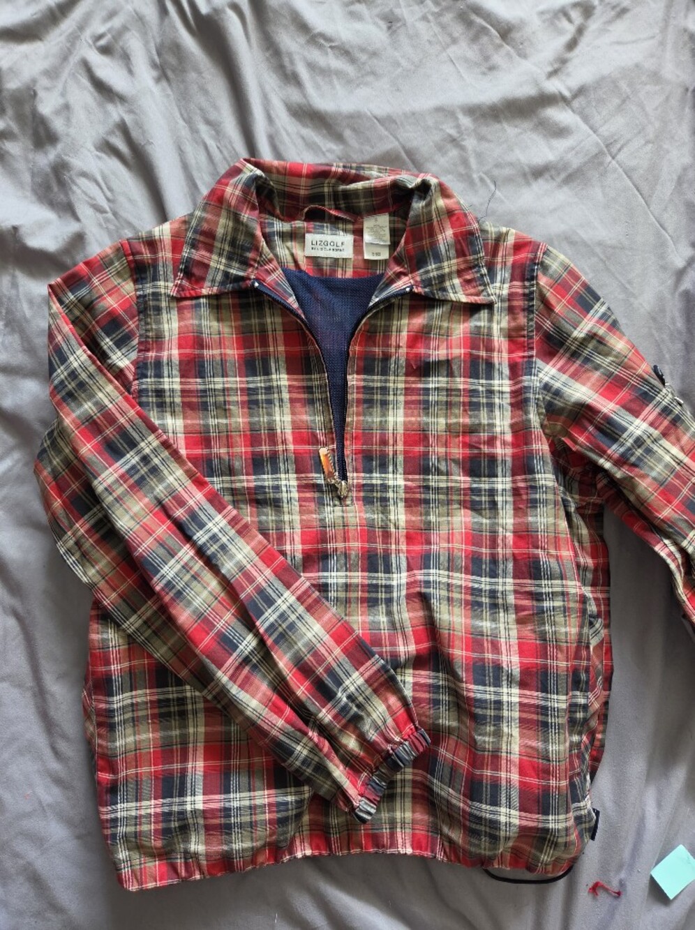 Liz Claibourne - Vintage Red Plaid Half Zip Windbreaker